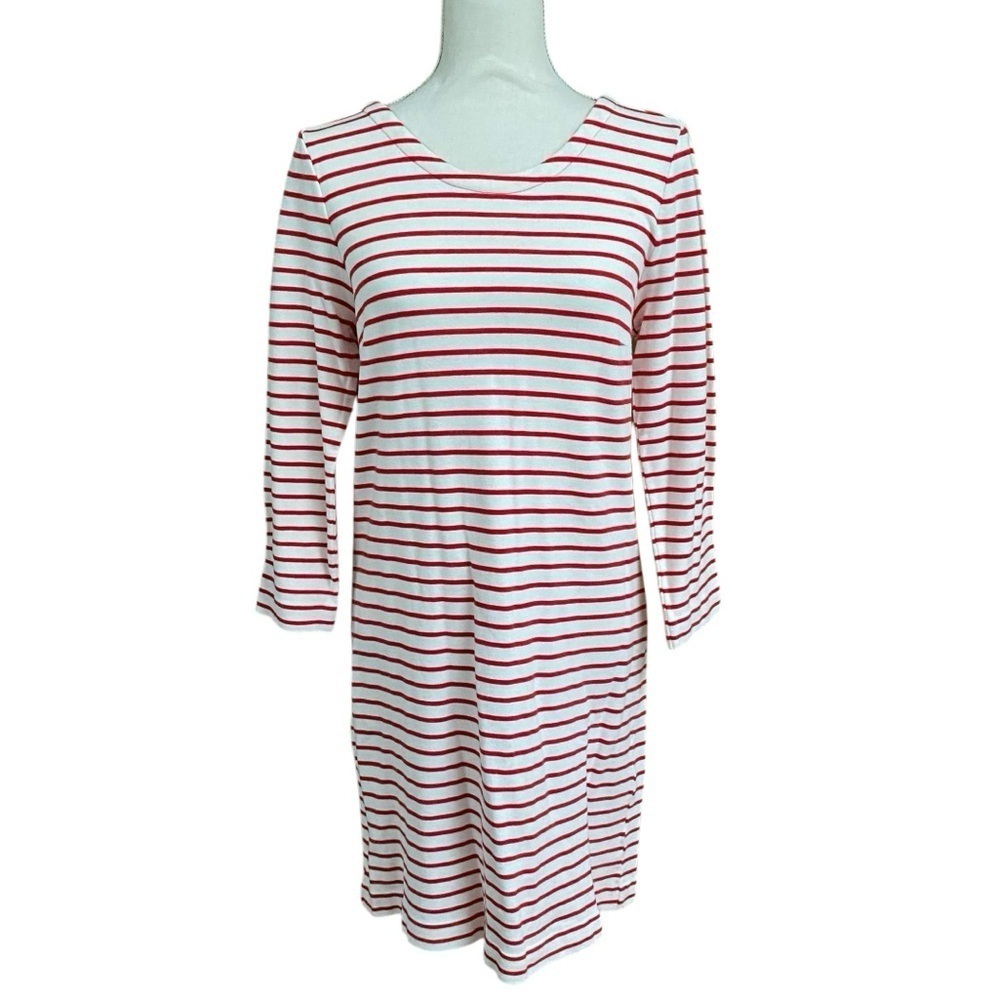 J.Crew Factory Red White Stripe Shift Dress Small Nautical Cotton Knit - Picture 2 of 12